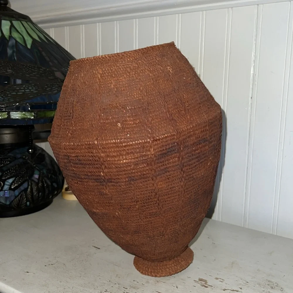 Large Antique African hand woven basket 12” x8.5”